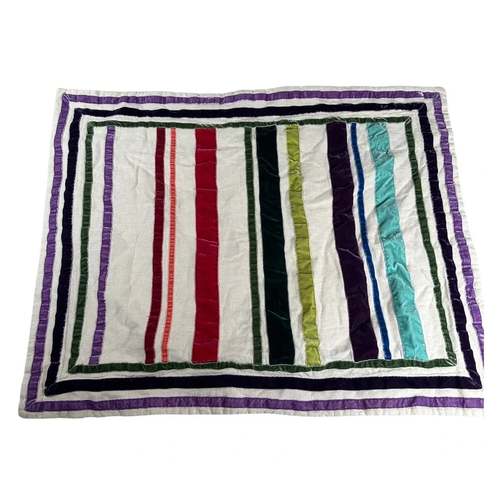 Pottery Barn Teen Rainbow Full Queen Duvet Set Striped Velvet Linen Cotton